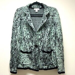 Christopher & Banks | Speckle Jacquard Jacket‎ Sweater Green Black S